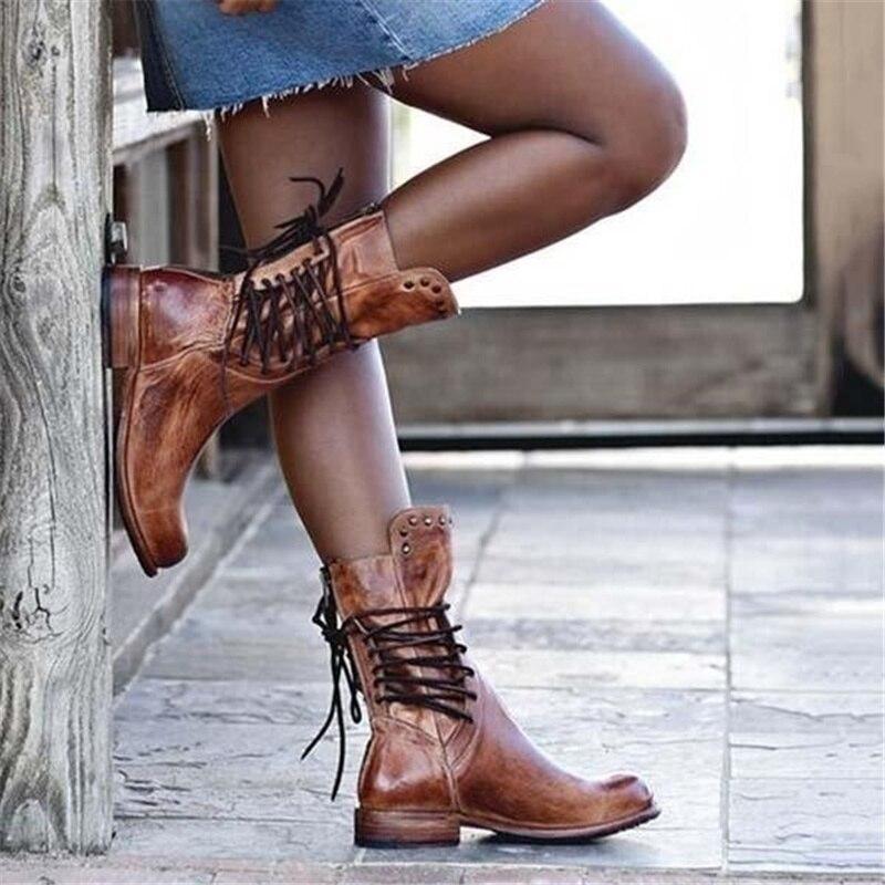WINIFRED™ – Brown Leather Lace-Up Boots for Women