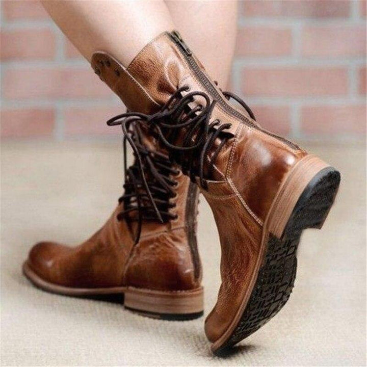 WINIFRED™ – Brown Leather Lace-Up Boots for Women