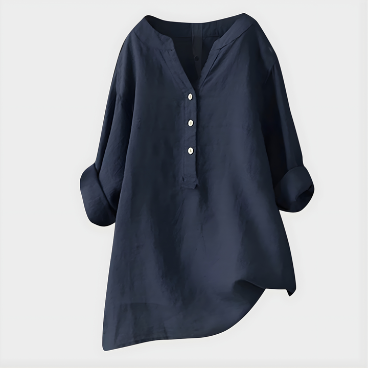 Valerie | Elegant Cotton-Linen V-Neck Blouse