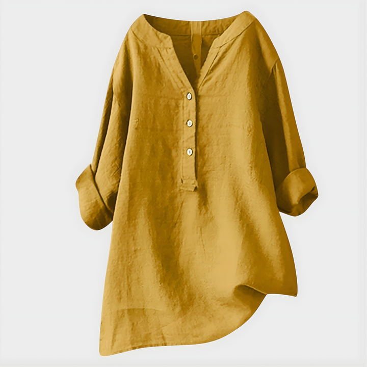 Valerie | Elegant Cotton-Linen V-Neck Blouse