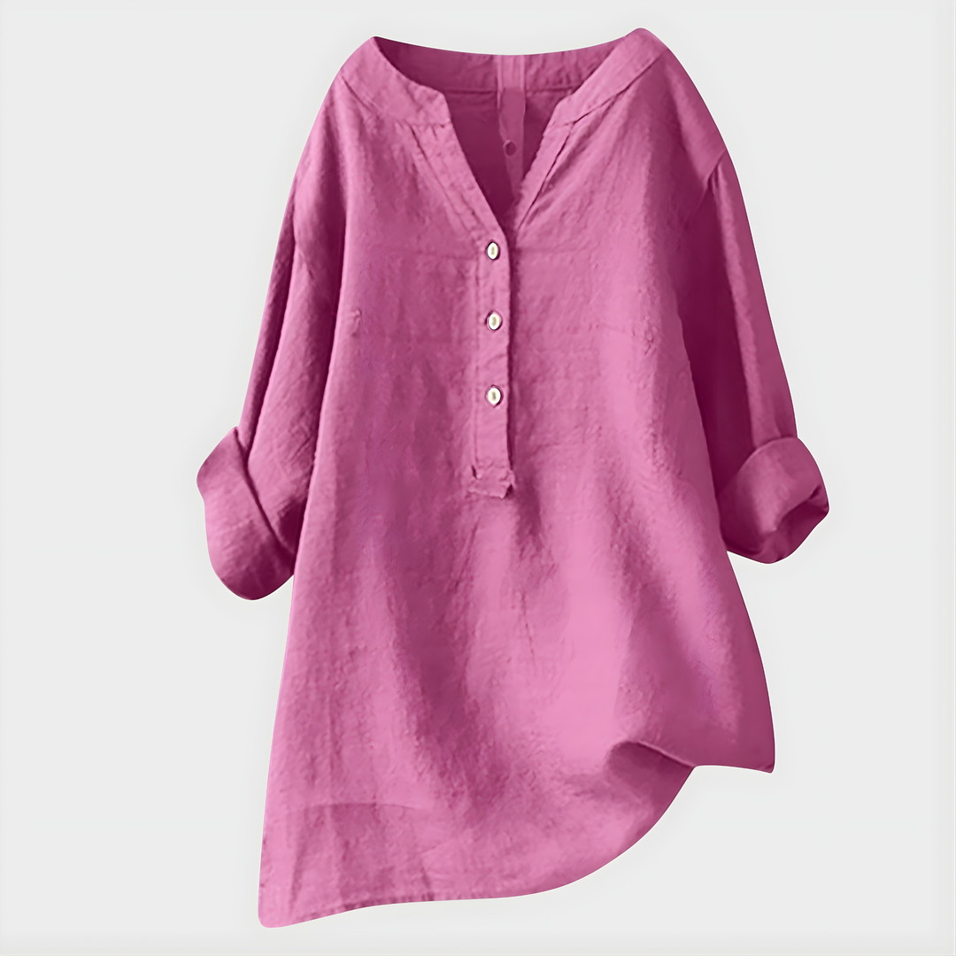 Valerie | Elegant Cotton-Linen V-Neck Blouse