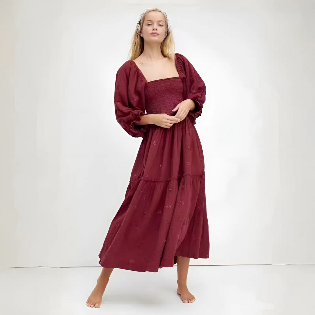 MOIRA™ - Comfy Floral Lantern Sleeve Square Neck Maxi Dress