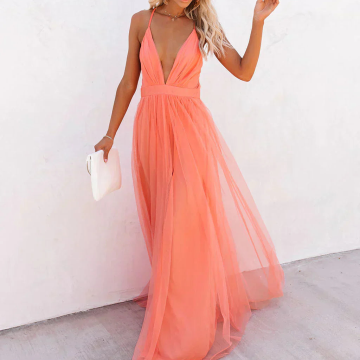 Sylvia | Coral Maxi Dress