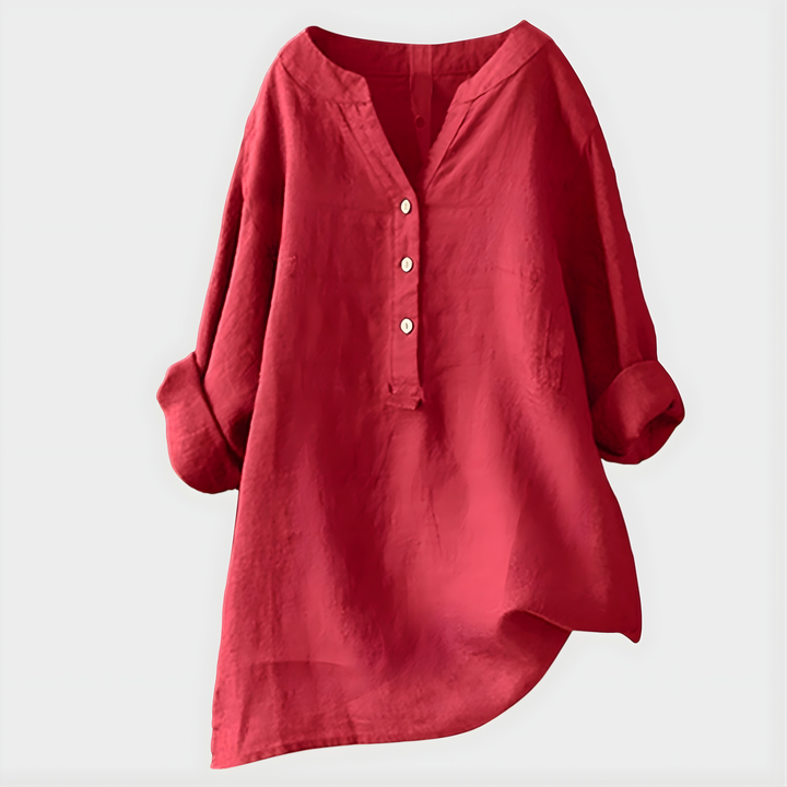 Valerie | Elegant Cotton-Linen V-Neck Blouse