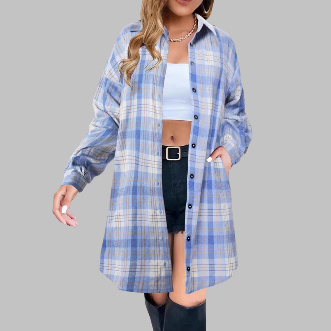 CINA™ - Classy Button Down Plaid Long-Sleeve Jacket