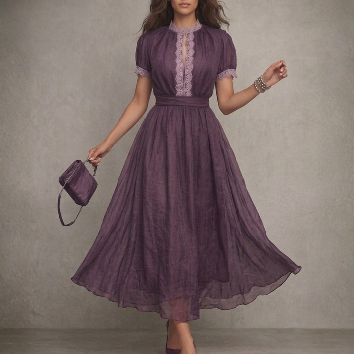 Harriet | Lace Trim Keyhole Chiffon Maxi Dress