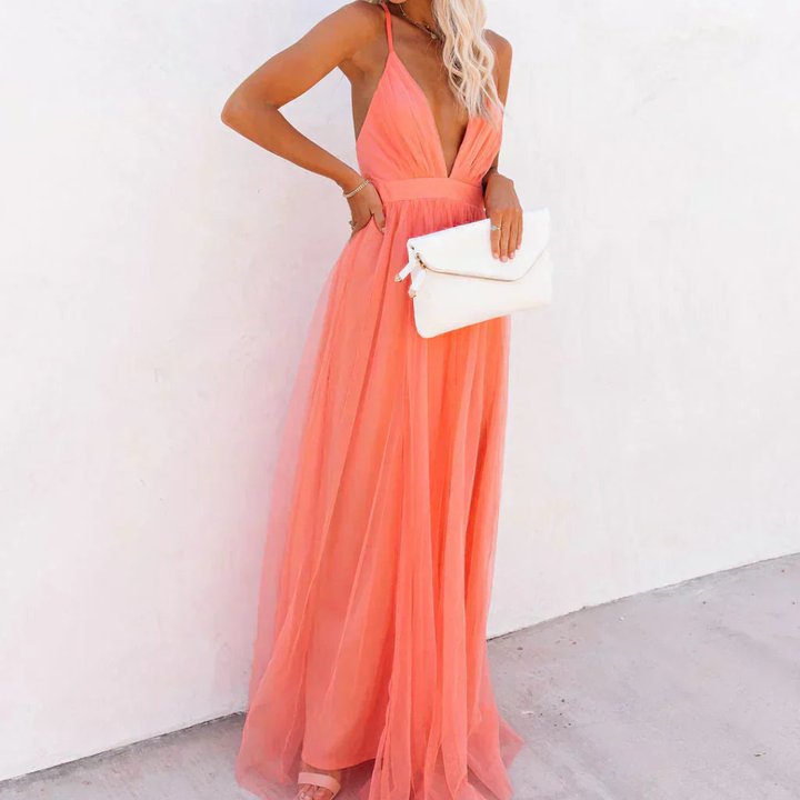 Sylvia | Coral Maxi Dress