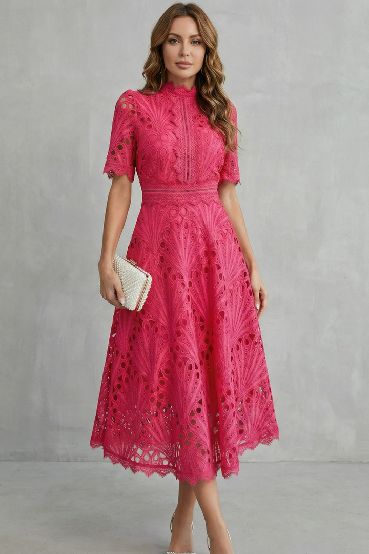 Eleanor | Ornate Lace High-Neck Midi Dress