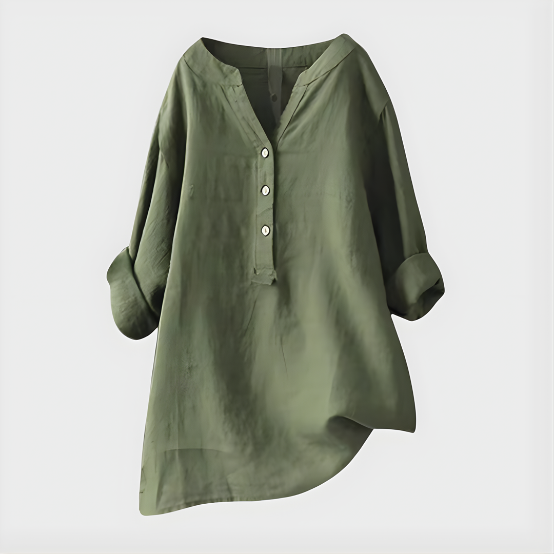 Valerie | Elegant Cotton-Linen V-Neck Blouse