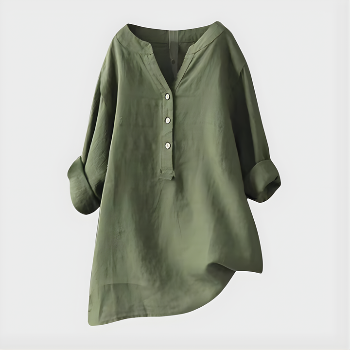 Valerie | Elegant Cotton-Linen V-Neck Blouse