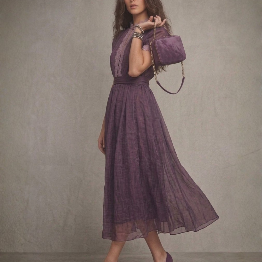 Harriet | Lace Trim Keyhole Chiffon Maxi Dress