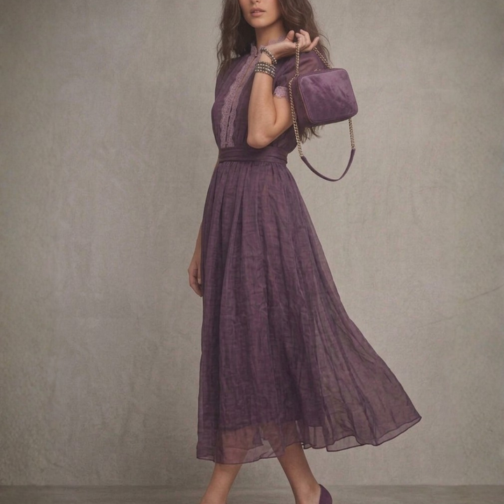 Harriet | Lace Trim Keyhole Chiffon Maxi Dress