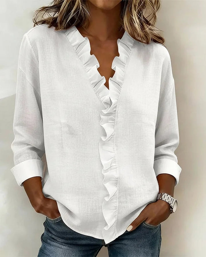 Charlotte | Ruffle Blouse with V-Neck and Long Sleeves