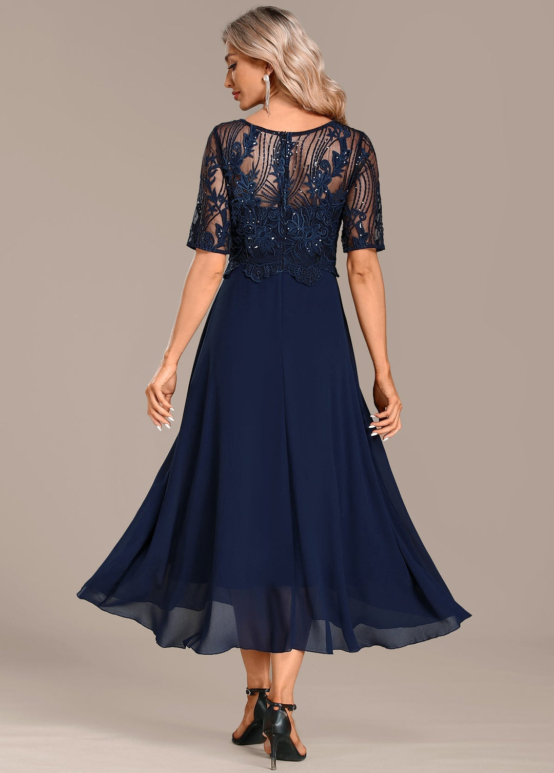 Lorraine | Navy Lace Midi Dress
