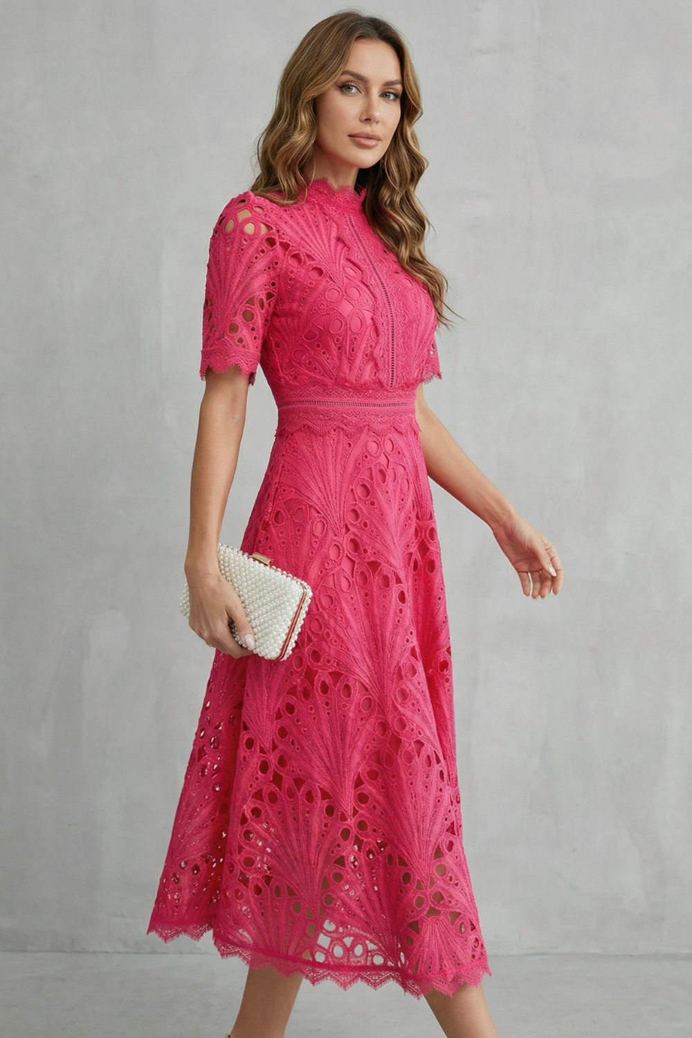 Eleanor | Ornate Lace High-Neck Midi Dress