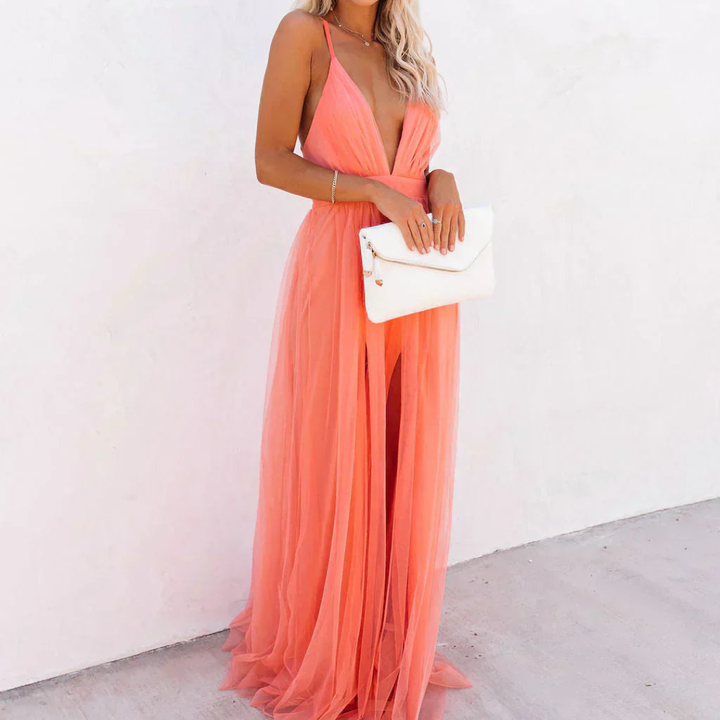 Sylvia | Coral Maxi Dress