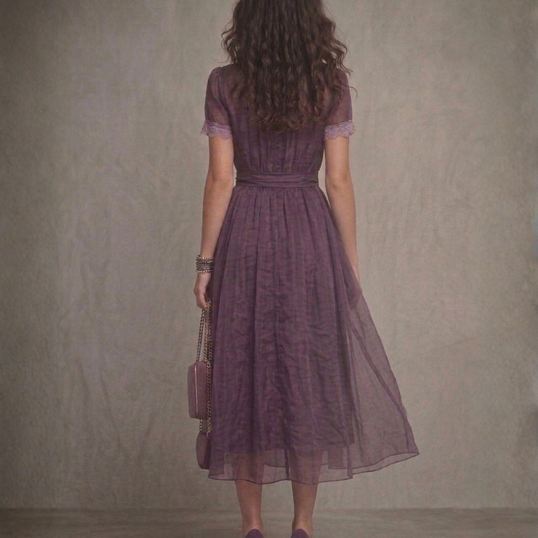 Harriet | Lace Trim Keyhole Chiffon Maxi Dress