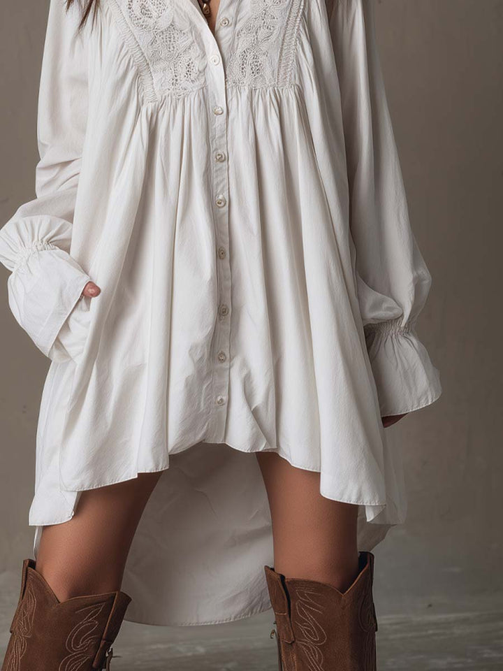 Judith | Retro Lace Irregular Hem Long-Sleeve Dress