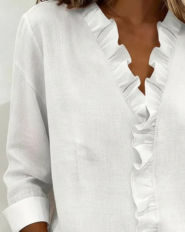 Charlotte | Ruffle Blouse with V-Neck and Long Sleeves