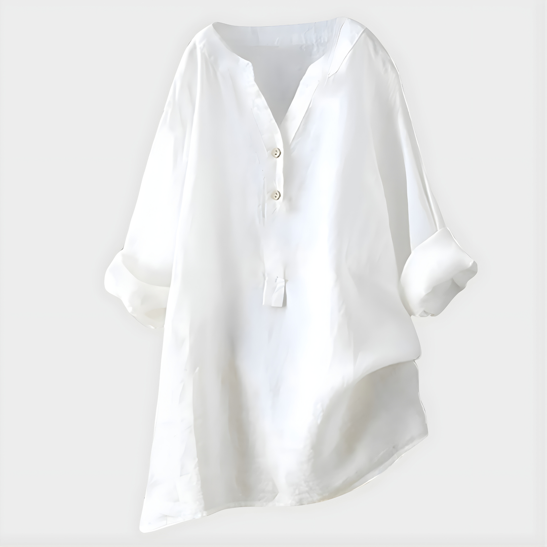 Valerie | Elegant Cotton-Linen V-Neck Blouse