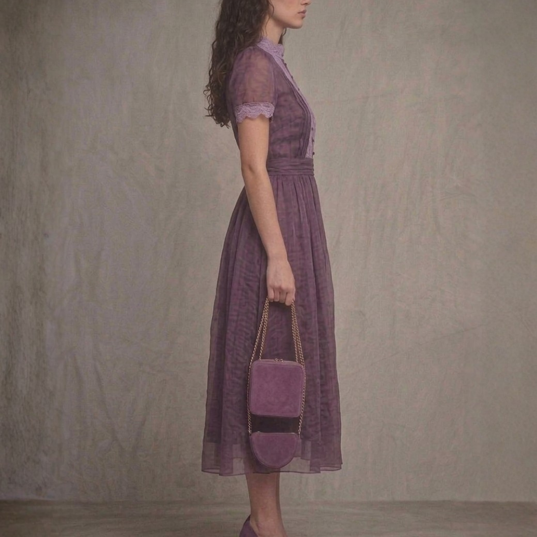 Harriet | Lace Trim Keyhole Chiffon Maxi Dress