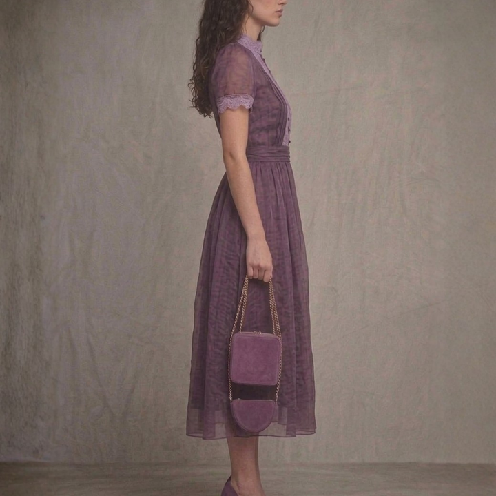 Harriet | Lace Trim Keyhole Chiffon Maxi Dress