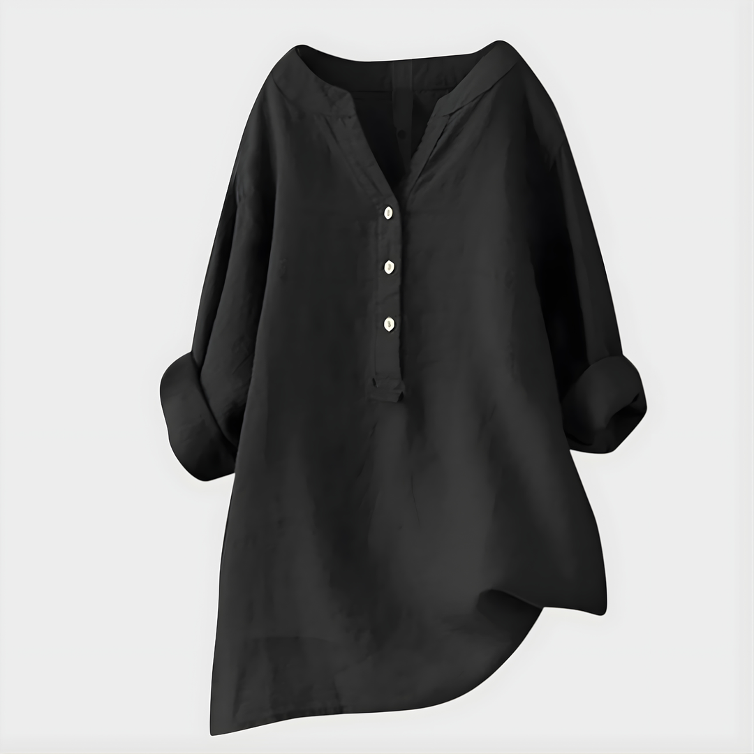 Valerie | Elegant Cotton-Linen V-Neck Blouse