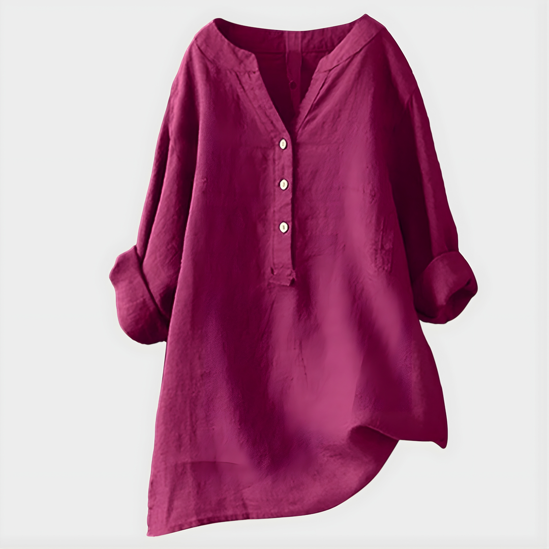 Valerie | Elegant Cotton-Linen V-Neck Blouse