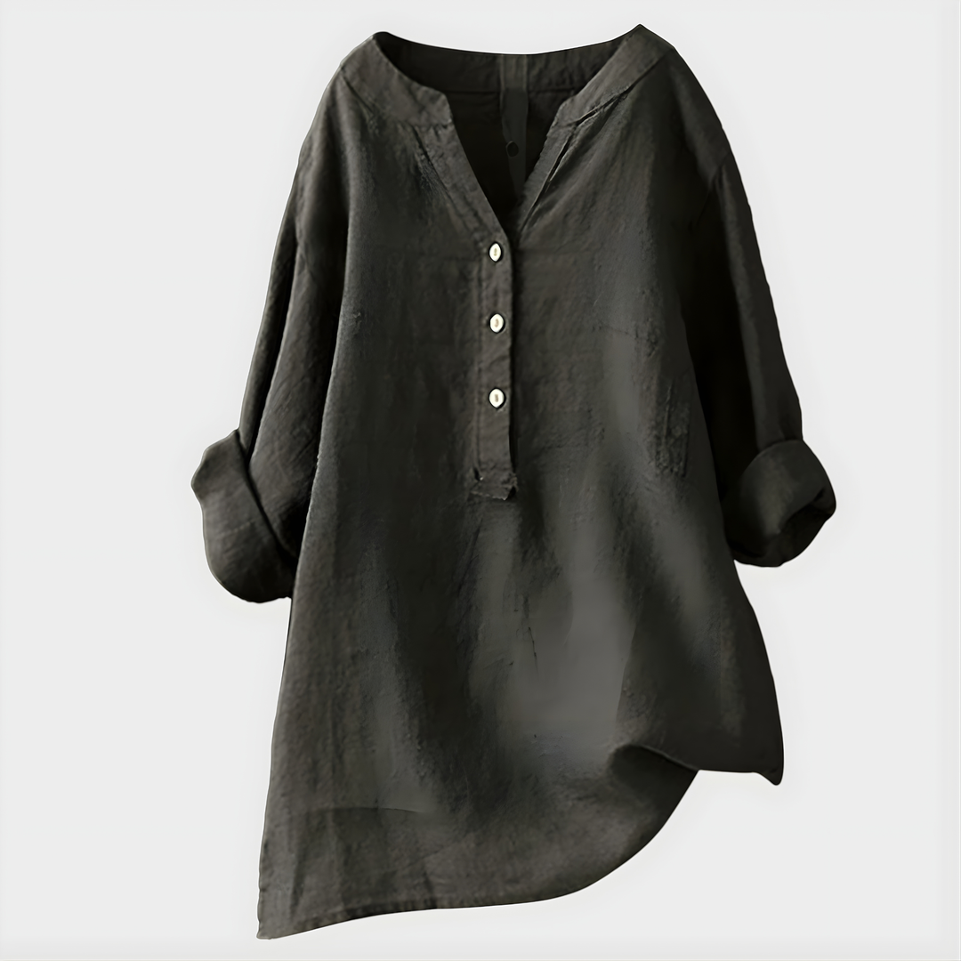 Valerie | Elegant Cotton-Linen V-Neck Blouse