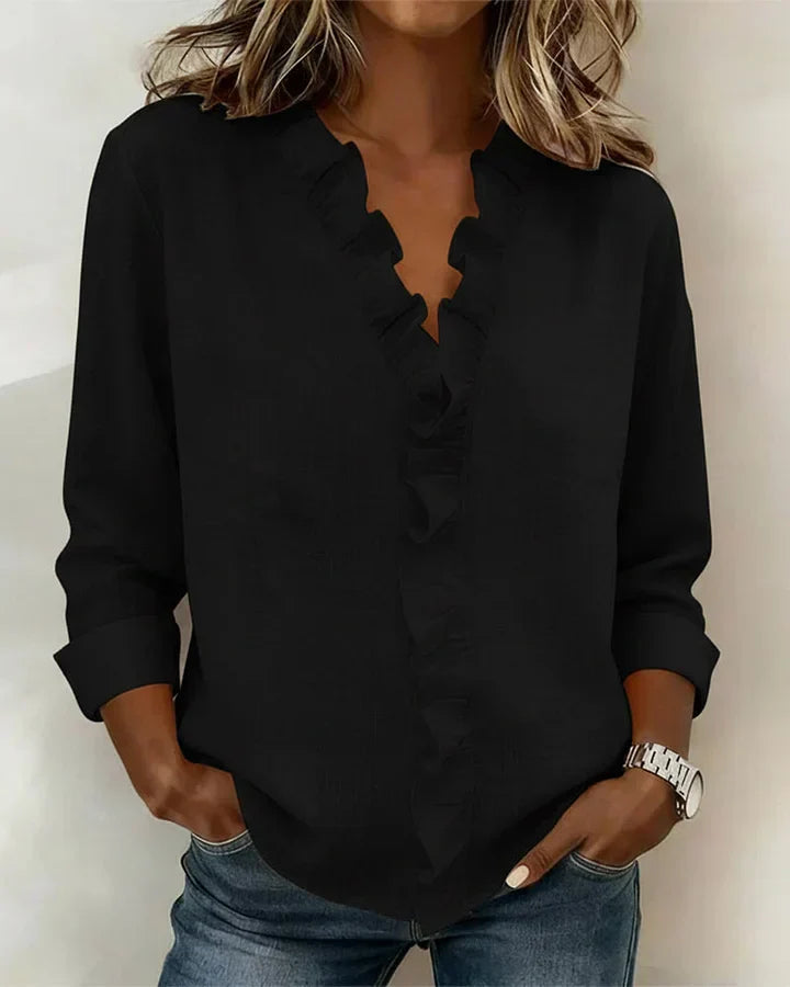Charlotte | Ruffle Blouse with V-Neck and Long Sleeves