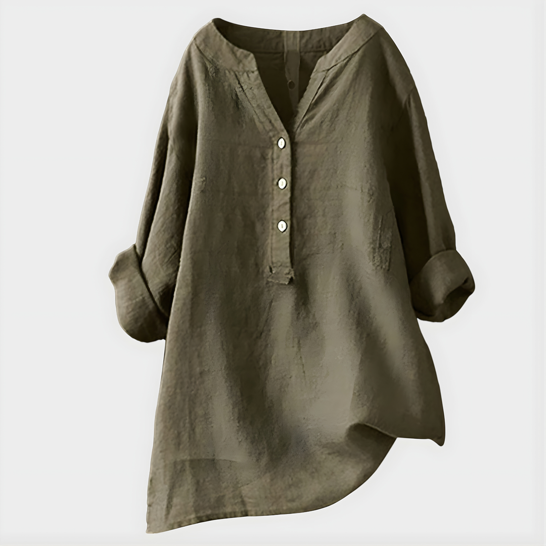 Valerie | Elegant Cotton-Linen V-Neck Blouse
