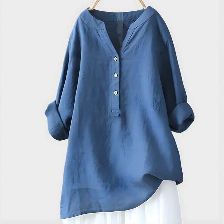 Valerie | Elegant Cotton-Linen V-Neck Blouse