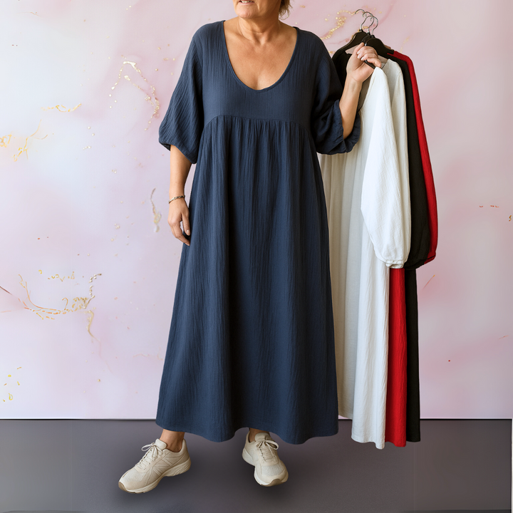 Mora - Solid Color Dress with V-Neck