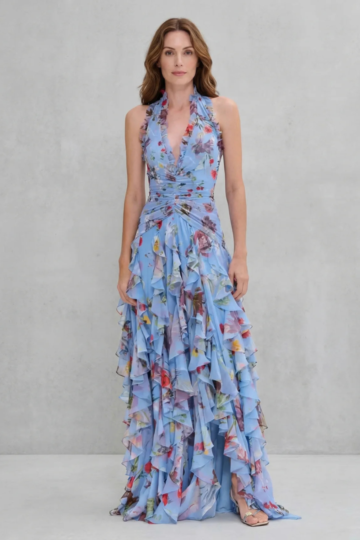 Dorothy | Romantic Rose Cascade Halter Maxi Dress