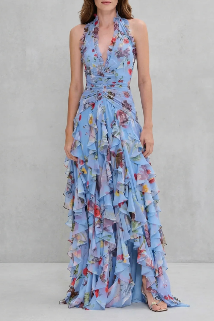 Dorothy | Romantic Rose Cascade Halter Maxi Dress