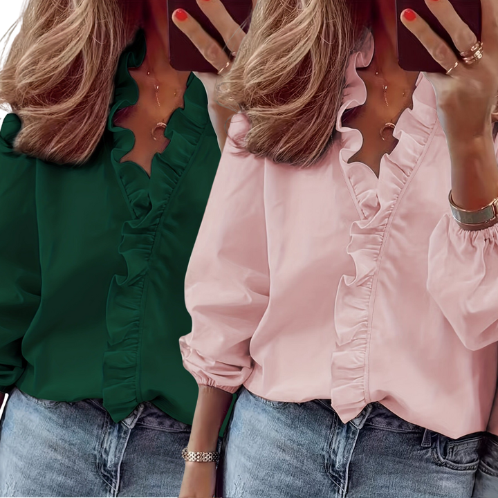 LORELEI™ - Timeless V-Neck Blouse with Ruffles for Casual Elegance