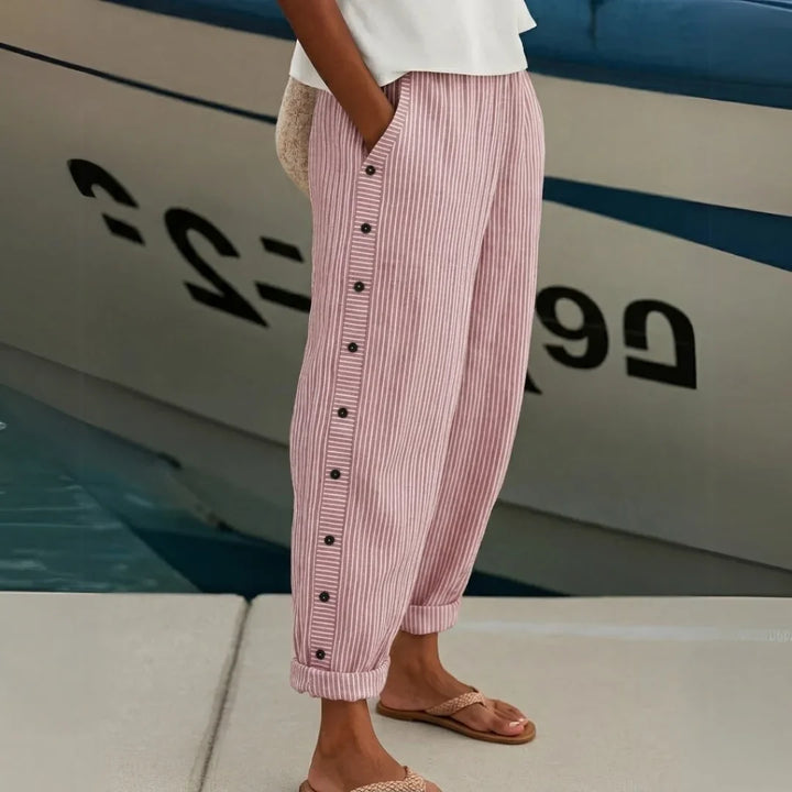 Bernadette | Stylish Striped Button Trousers