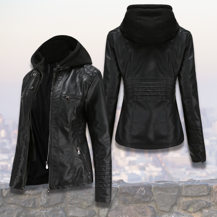 MADELINE™ – Hooded Leather Jacket for Women