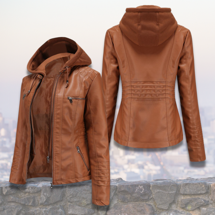 MADELINE™ – Hooded Leather Jacket for Women