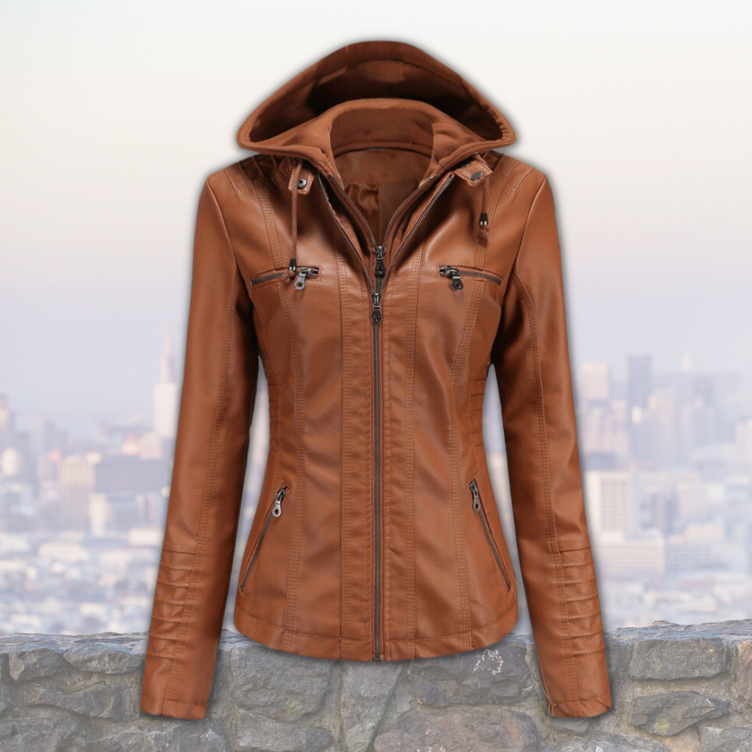 MADELINE™ – Hooded Leather Jacket for Women