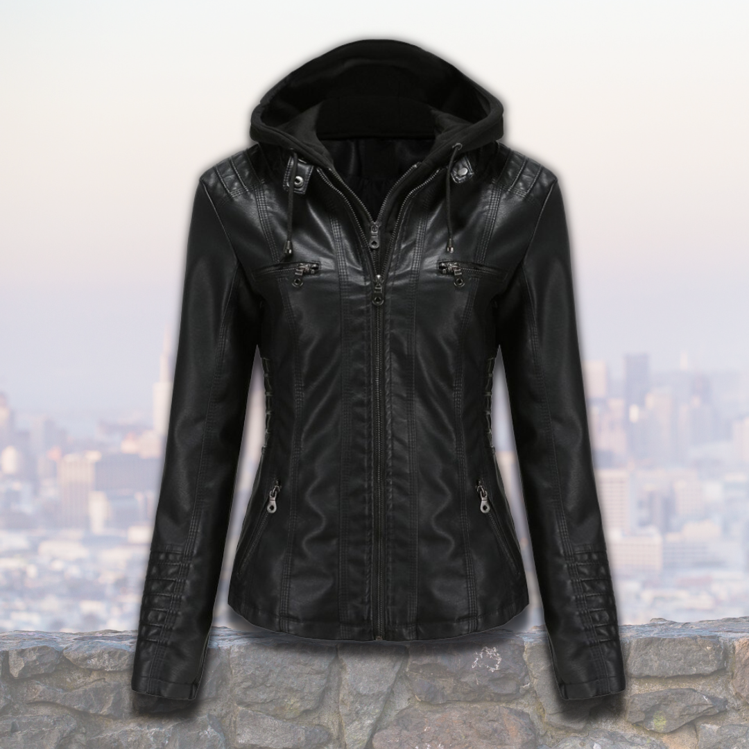 MADELINE™ – Hooded Leather Jacket for Women