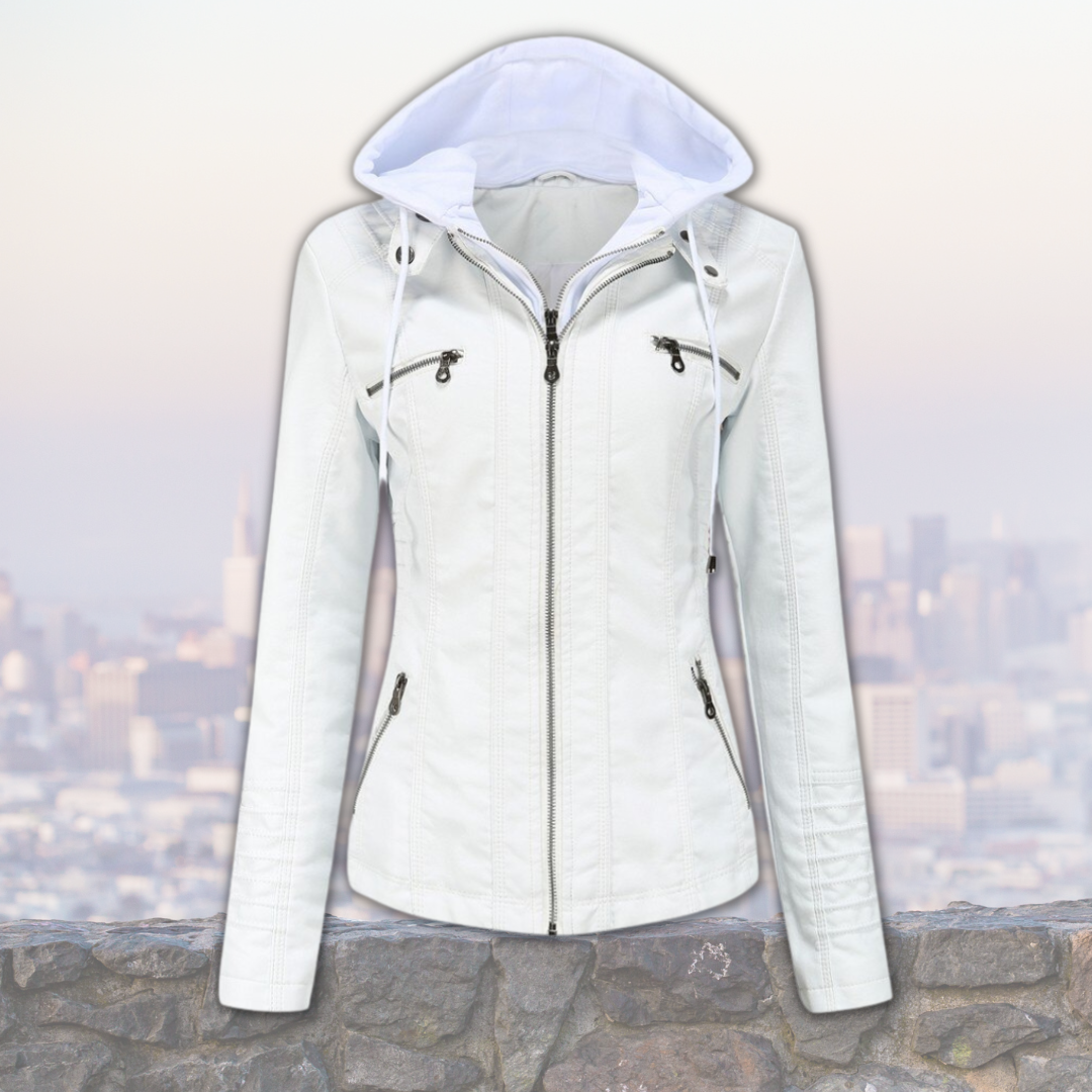 MADELINE™ – Hooded Leather Jacket for Women