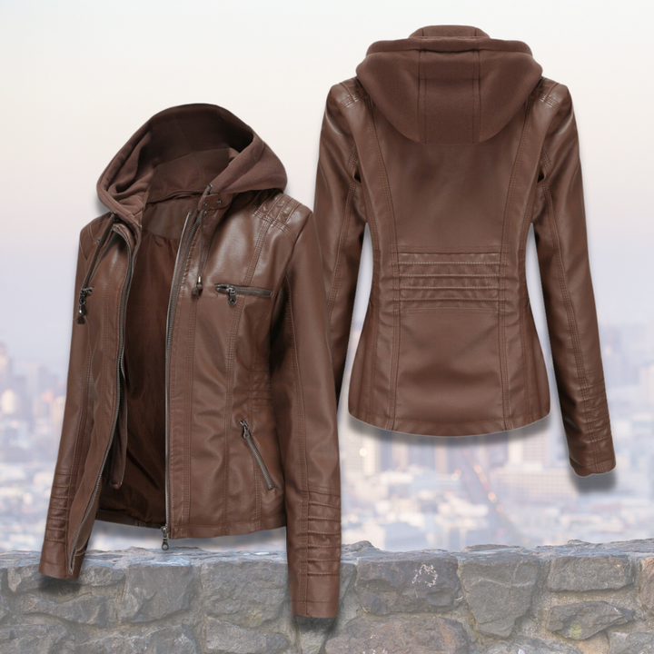 MADELINE™ – Hooded Leather Jacket for Women