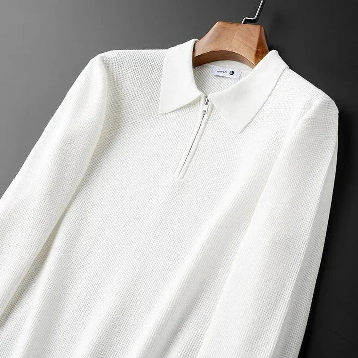 EDWARD™ – Long-Sleeve Waffle-Knit Polo with Quarter-Zip for Men