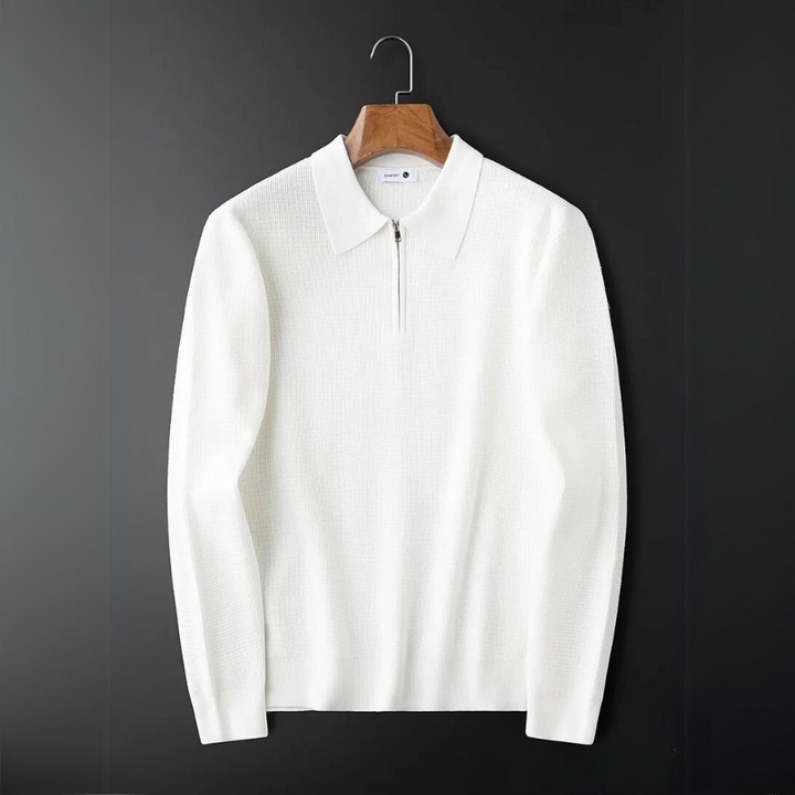 EDWARD™ – Long-Sleeve Waffle-Knit Polo with Quarter-Zip for Men