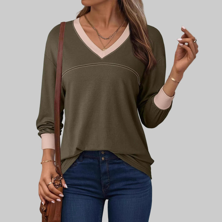 ANESHA™ - Casual Long Sleeve V-Neck Top