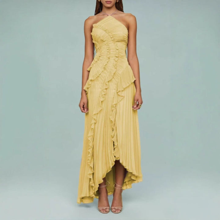 REGINE™ - Elegant Halter Neck Lotus Summer Maxi Dress
