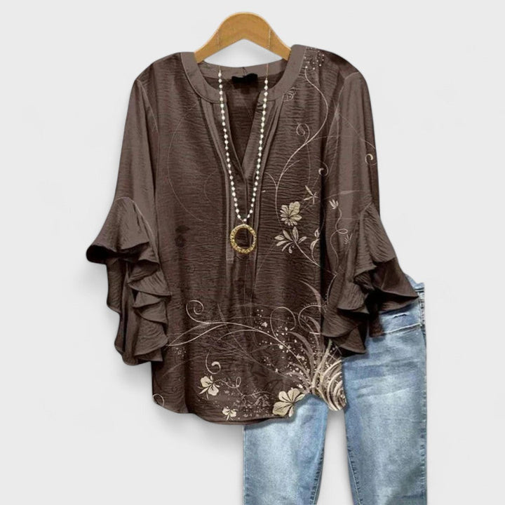 Cordelia | Women’s Printed Blouse with Ruffled Sleeves