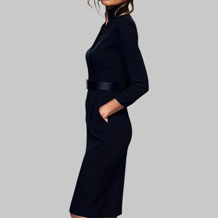 Yvonne | Long Sleeve Belted Midi Dress
