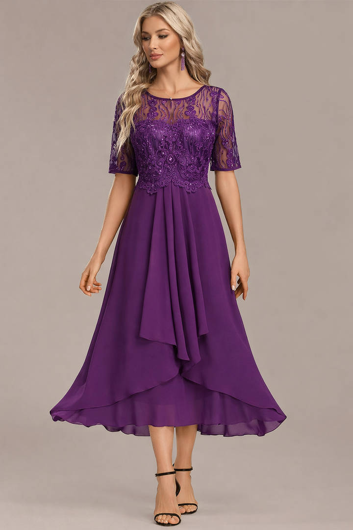 Lorraine | Navy Lace Midi Dress